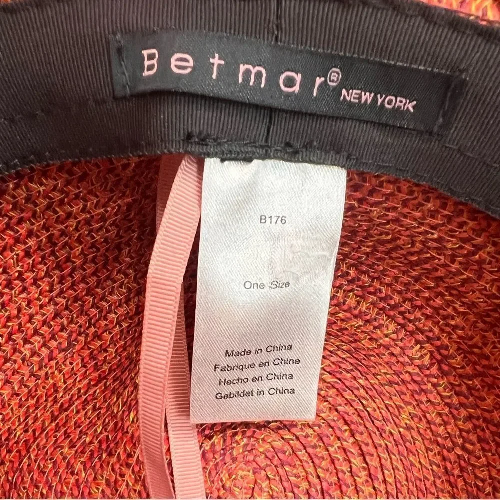 Betmar Gossamer Packable Straw Sun Hat, Tropical Multi (Coral/Purple/Yellow) NWT - Picture 10 of 13
